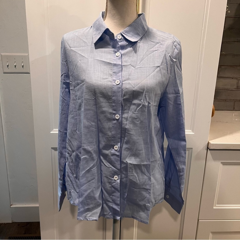 Women’s Blue Peplum back button down shirt